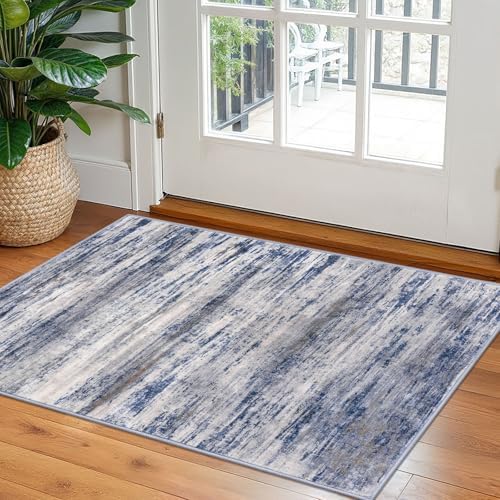 KOZYFLY 2 PCS Small Area Rug - 2x3 Ft Washable Boho Entryway Non Slip Door Mat - Vintage Faux Wool Kitchen Rug for Indoo