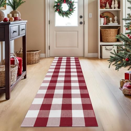 KOZYFLY Buffalo Plaid Rug 2x8 Ft | Washable Gray and White Checkered Runner for Hallways | OEKO-TEX STANDARD 100 Certifi