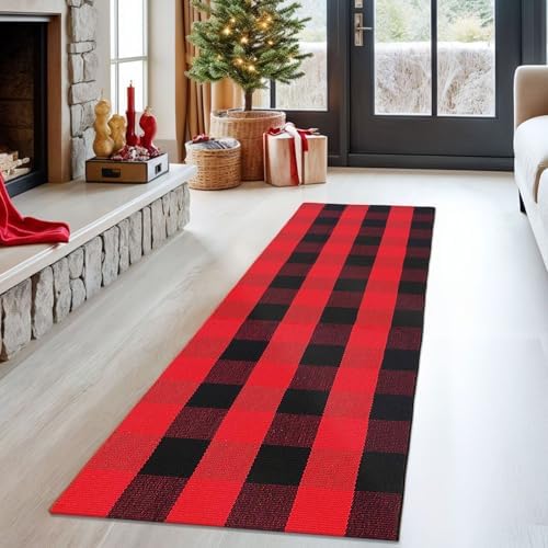 KOZYFLY Buffalo Plaid Rug 2x8 Ft | Washable Gray and White Checkered Runner for Hallways | OEKO-TEX STANDARD 100 Certifi