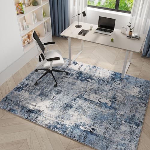 Rugcomf Boho Soft Area Rug 4x6 - Washable Abstract Pattern, Non-Slip Faux Wool for Living Room, Bedroom, Kids Playroom -