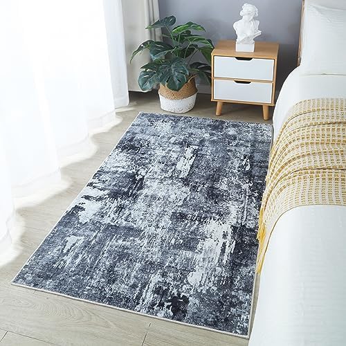 Rugcomf Boho Soft Area Rug 4x6 - Washable Abstract Pattern, Non-Slip Faux Wool for Living Room, Bedroom, Kids Playroom -