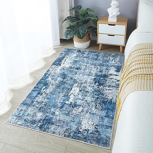Rugcomf Boho Soft Area Rug 4x6 - Washable Abstract Pattern, Non-Slip Faux Wool for Living Room, Bedroom, Kids Playroom -