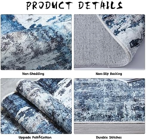 Rugcomf Boho Soft Area Rug 4x6 - Washable Abstract Pattern, Non-Slip Faux Wool for Living Room, Bedroom, Kids Playroom -