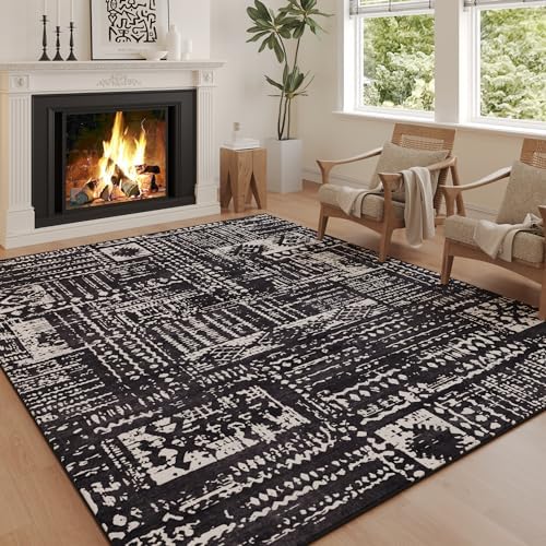 Rugcomf Boho Soft Area Rug 4x6 - Washable Abstract Pattern, Non-Slip Faux Wool for Living Room, Bedroom, Kids Playroom -