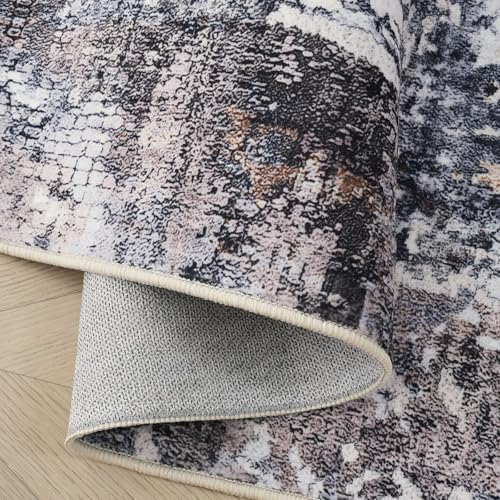 Rugcomf Boho Soft Area Rug 4x6 - Washable Abstract Pattern, Non-Slip Faux Wool for Living Room, Bedroom, Kids Playroom -