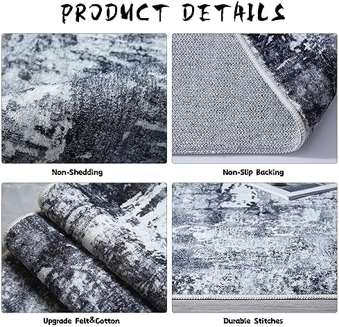 Rugcomf Boho Soft Area Rug 4x6 - Washable Abstract Pattern, Non-Slip Faux Wool for Living Room, Bedroom, Kids Playroom -