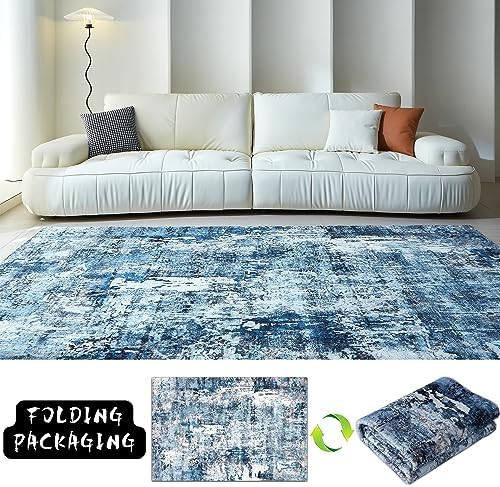 Rugcomf Boho Soft Area Rug 4x6 - Washable Abstract Pattern, Non-Slip Faux Wool for Living Room, Bedroom, Kids Playroom -