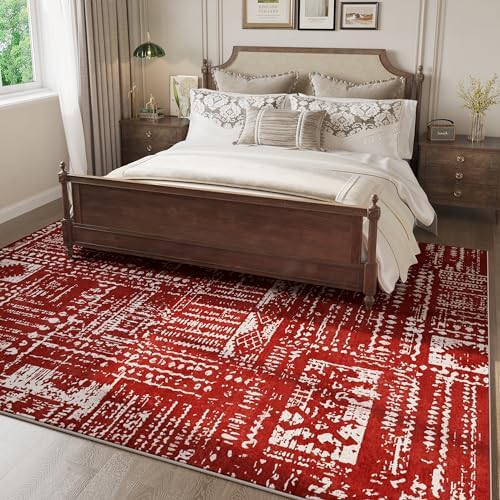 Rugcomf Boho Soft Area Rug 4x6 - Washable Abstract Pattern, Non-Slip Faux Wool for Living Room, Bedroom, Kids Playroom -