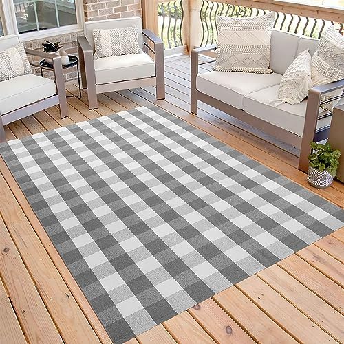 KOZYFLY Buffalo Plaid Rug 2x8 Ft | Washable Gray and White Checkered Runner for Hallways | OEKO-TEX STANDARD 100 Certifi