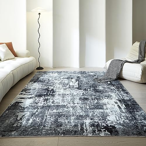 Rugcomf Boho Soft Area Rug 4x6 - Washable Abstract Pattern, Non-Slip Faux Wool for Living Room, Bedroom, Kids Playroom -