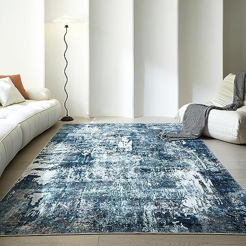 Rugcomf Boho Soft Area Rug 4x6 - Washable Abstract Pattern, Non-Slip Faux Wool for Living Room, Bedroom, Kids Playroom -